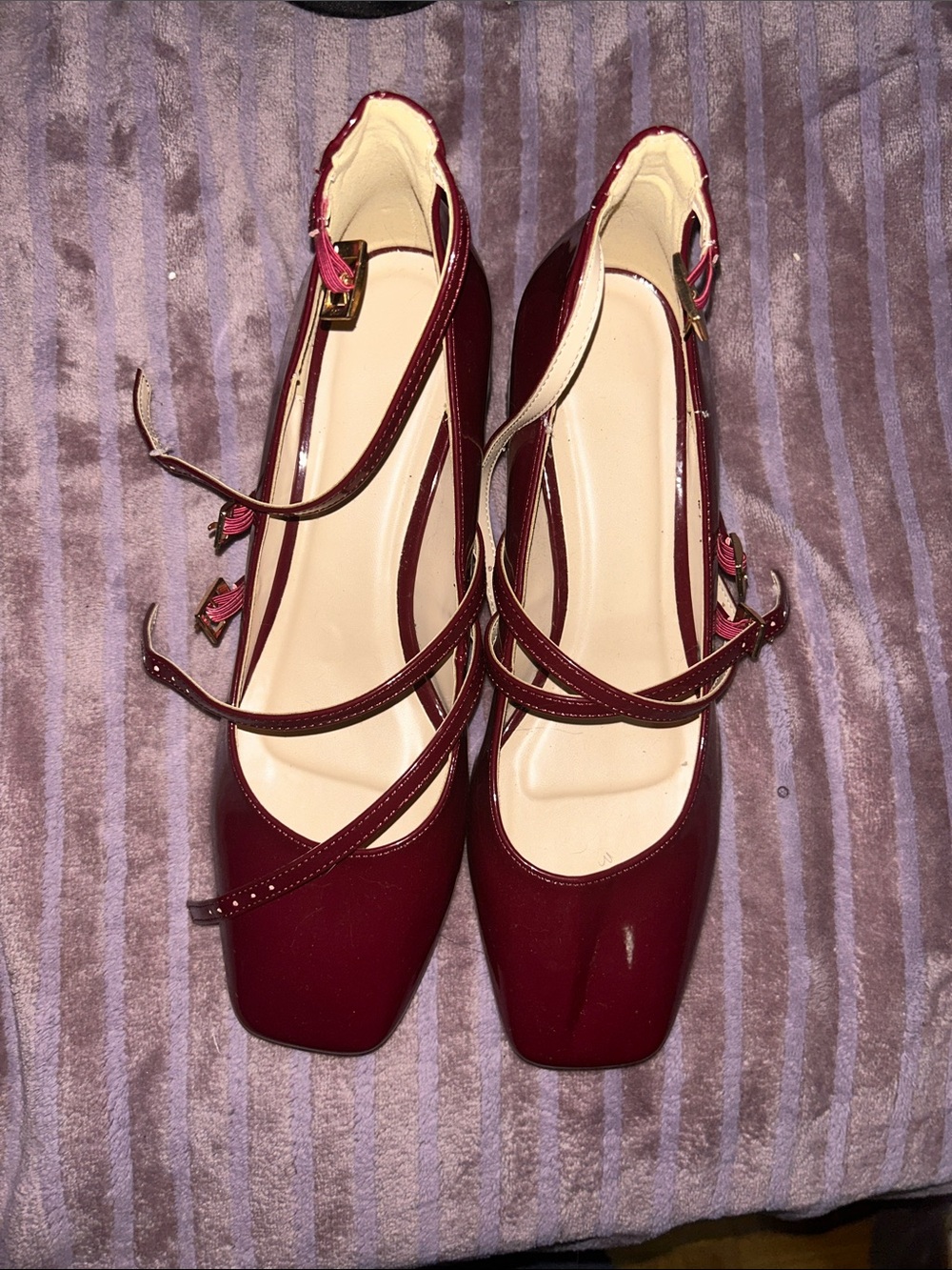 Strappy Square-Toe Mary-Jane’s in Burgundy